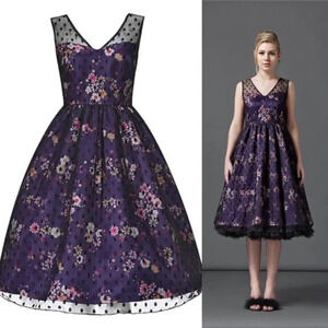 LINDY BOP Aliza A-Line Dress Size 10 Purple Floral Polka Dot